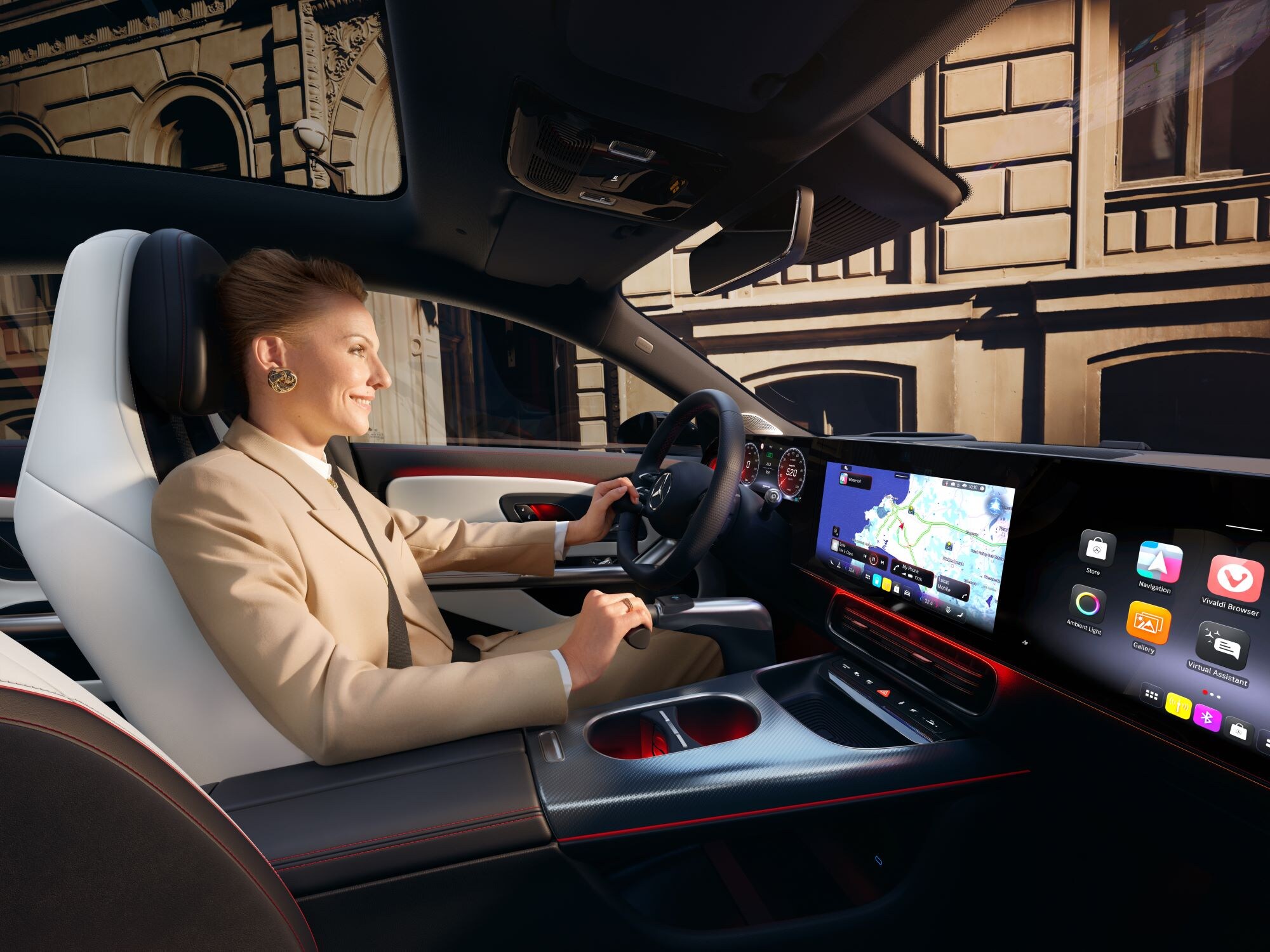La Mercedes-Benz GLC SUV transformée pour les personnes à mobilité réduite dans une vue latérale et un homme avec un bras amputé.