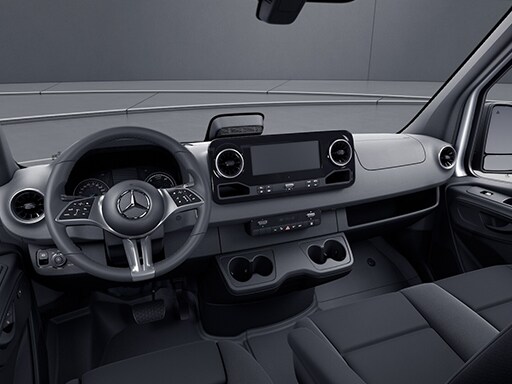 Le poste de conduite du Mercedes-Benz eSprinter fourgon avec la ligne d'équipement SELECT.