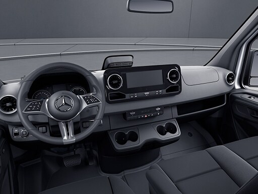 La cabine conducteur du Mercedes-Benz eSprinter châssis-cabine avec la ligne d'équipement SELECT.