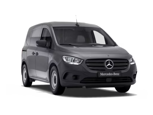 Vue trois quarts avant d'un Mercedes-Benz Citan sur fond blanc.