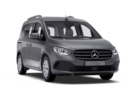Vue trois quarts avant d'un Mercedes-Benz Classe T sur fond blanc.