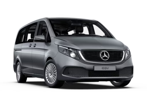 Vue trois quarts avant d'un Mercedes-Benz Utilitaire électrique sur fond blanc.