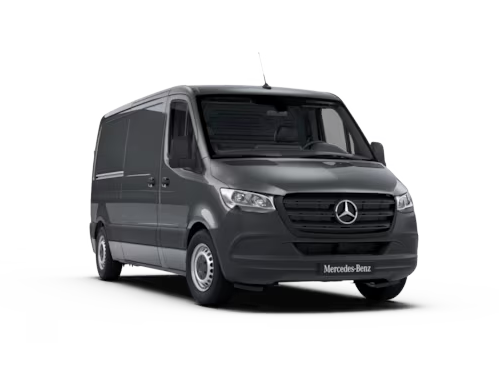 Vue trois quarts avant d'un Mercedes-Benz Sprinter sur fond blanc.