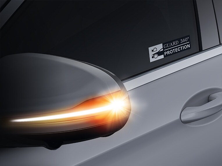 Une illustration du fonctionnement de la protection véhicule GUARD 360° de la Classe A Berline compacte de Mercedes-Benz.