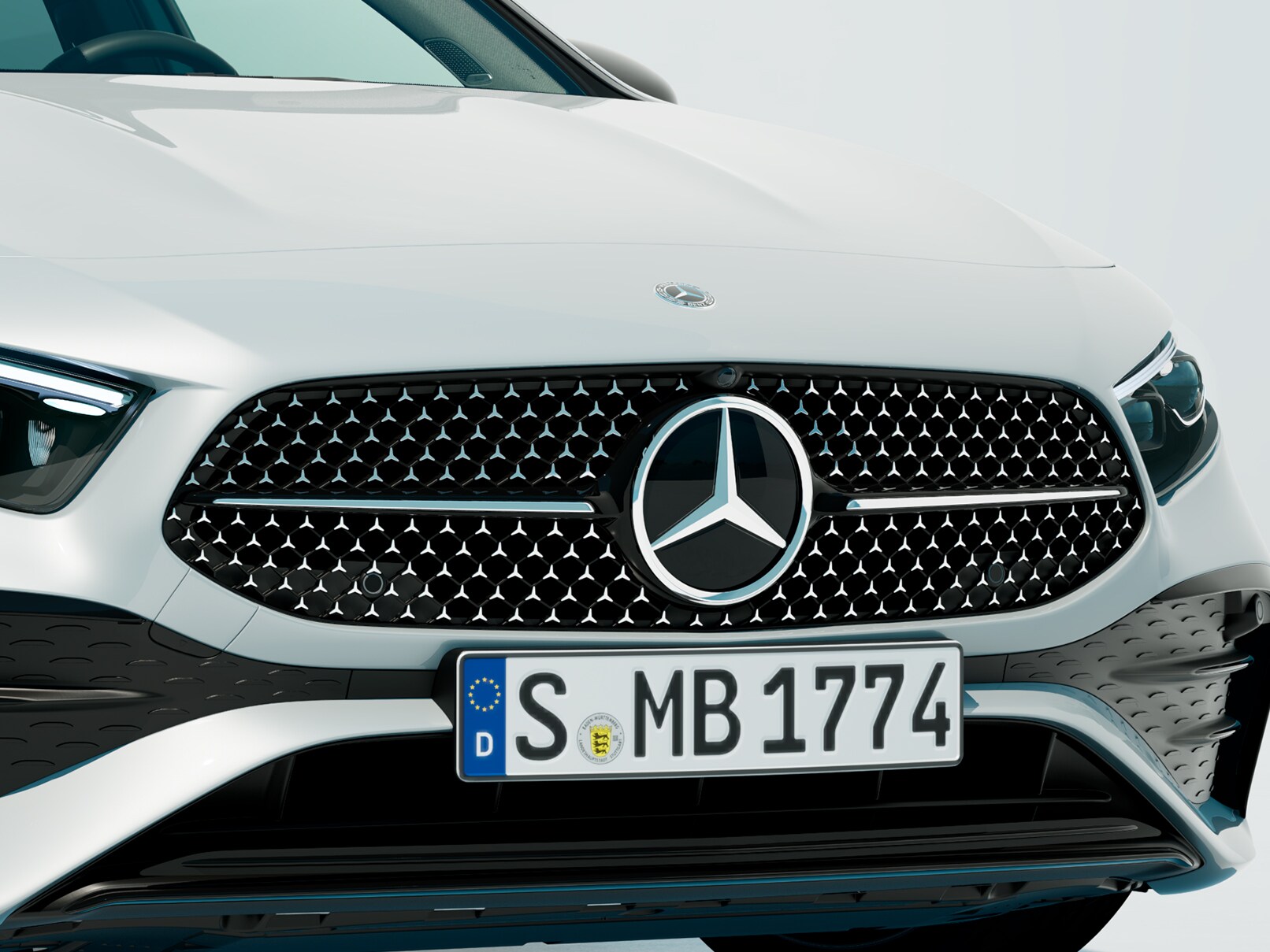 La face avant de la Classe A Berline de Mercedes-Benz dans une vue détaillée.
