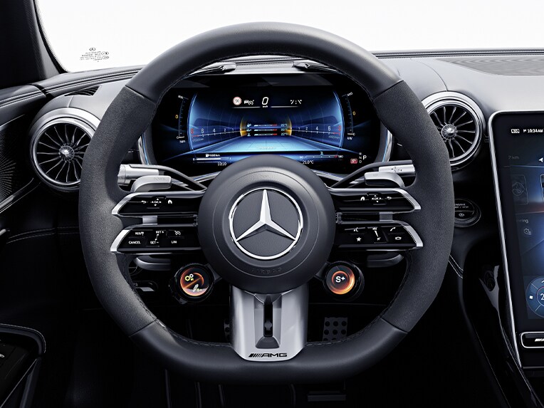 Le volant Performance AMG en cuir Nappa / microfibre MICROCUT de la nouvelle Mercedes-AMG GT 63 S E PERFORMANCE.