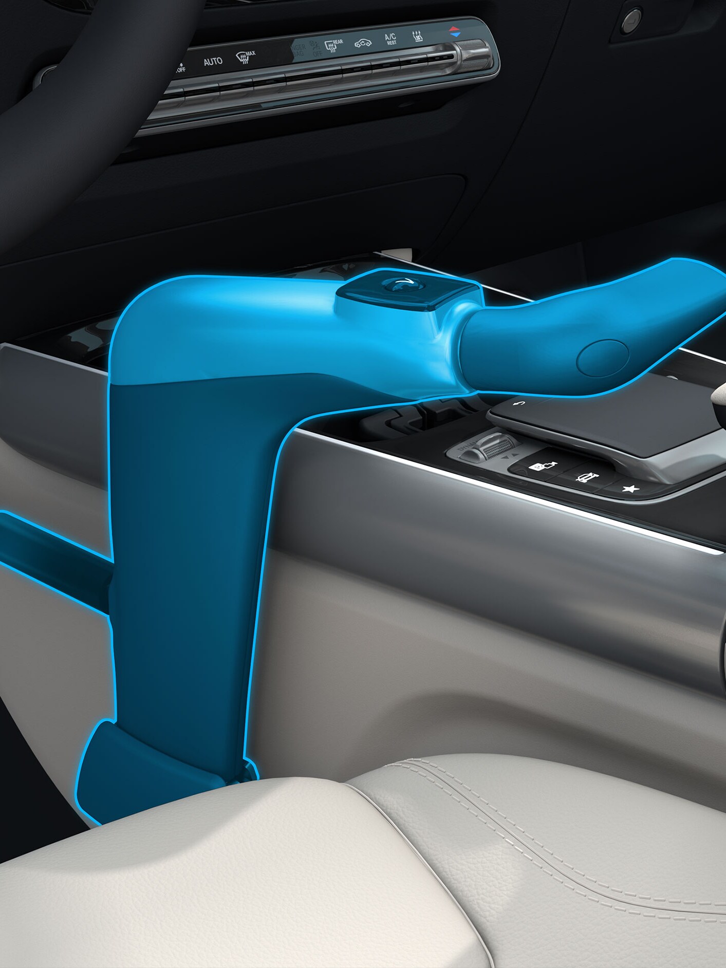 Une représentation détaillée d’une unité de commande manuelle Classic en liaison avec un véhicule pour personnes à mobilité réduite.