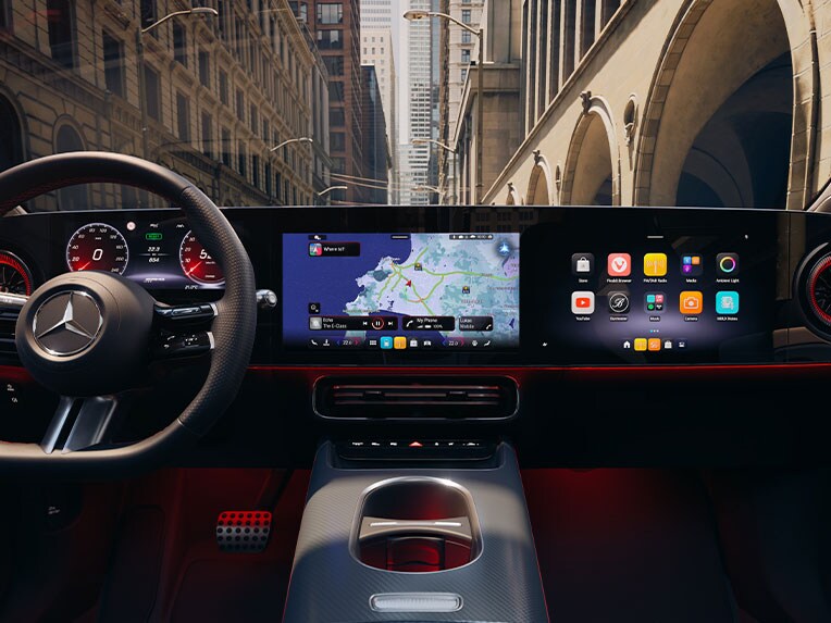 MBUX avec une nouvelle interface utilisateur intuitive et le moteur UNITY 3D dans le tout nouveau CLA de Mercedes-Benz.