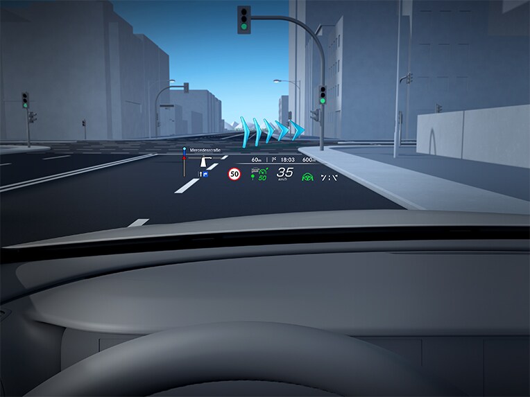 Le mode de fonctionnement de la réalité augmentée MBUX pour la navigation sur la nouvelle Mercedes-Benz CLA Shooting Brake.