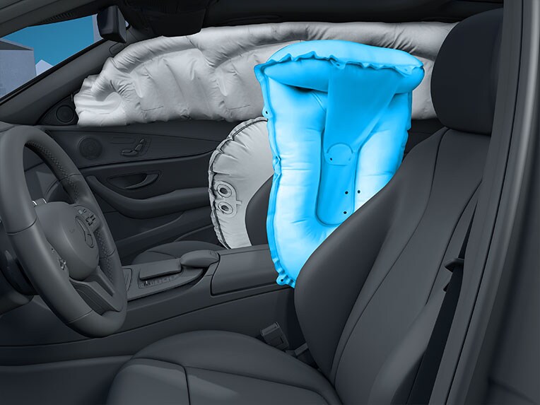 Représentation graphique de l'airbag médian du CLE Coupé de Mercedes-Benz.