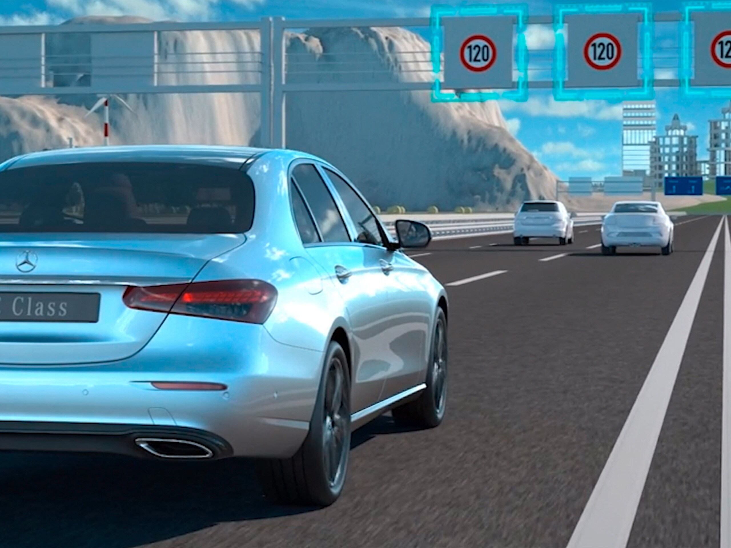 La vidéo montre le fonctionnement de l'assistant de limitation de vitesse actif dans la Mercedes-Benz CLS Coupé.