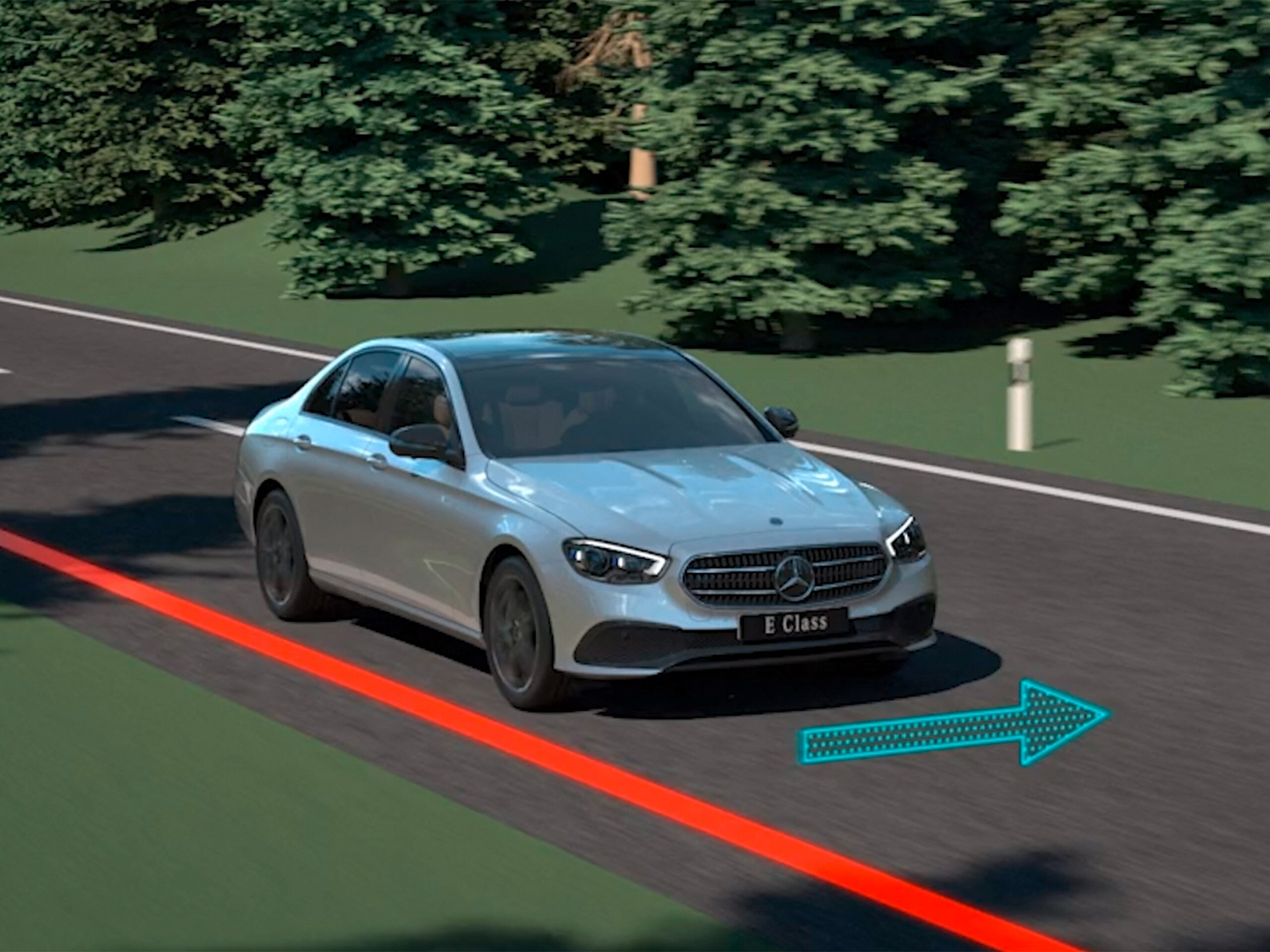 La vidéo montre le fonctionnement de l'assistant directionnel actif dans la Mercedes-Benz CLS Coupé.