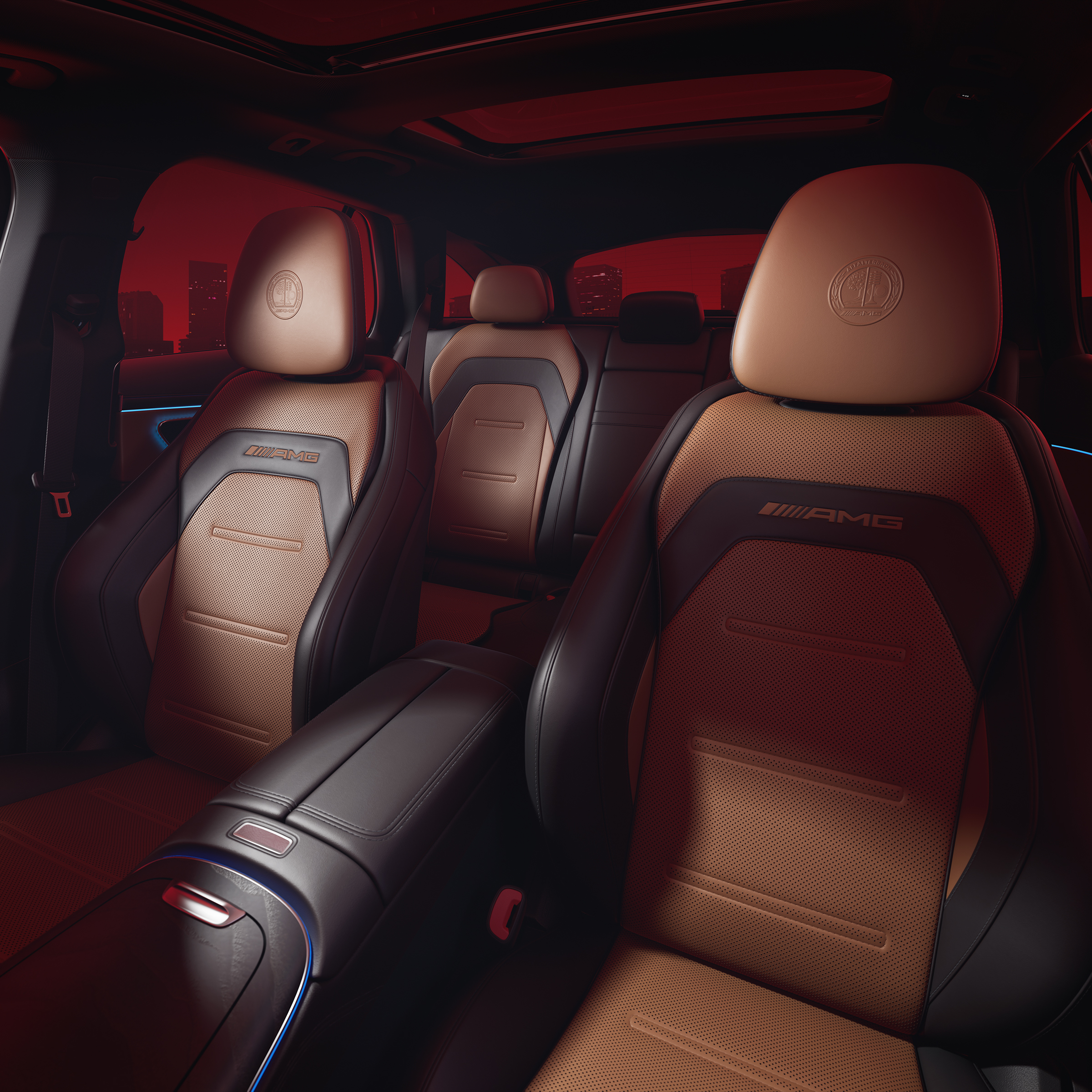 Gros plan sur une jante forgée AMG avec système de freinage composite hautes performances AMG et étriers de frein peints en rouge.