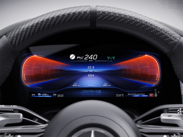 Une illustration du Pack AMG DYNAMIC PLUS dans la Mercedes-AMG EQE Berline.