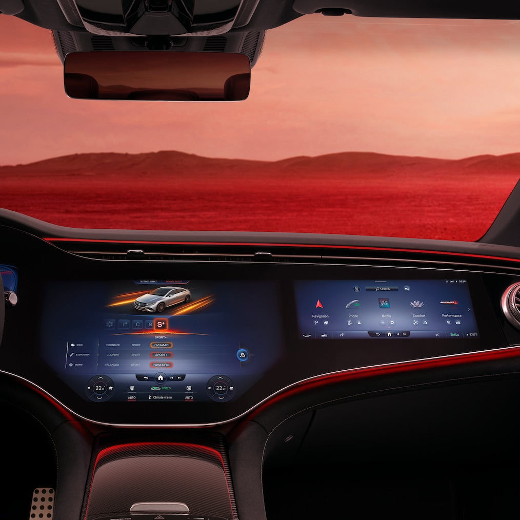 Le châssis avec chaîne cinématique de la Mercedes-AMG EQE+.