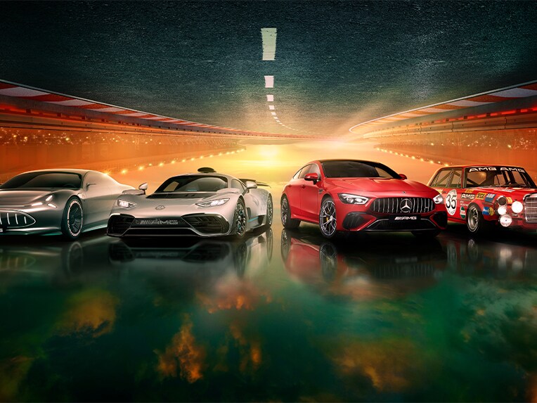 Un motif de groupe avec différents véhicules Mercedes-AMG.