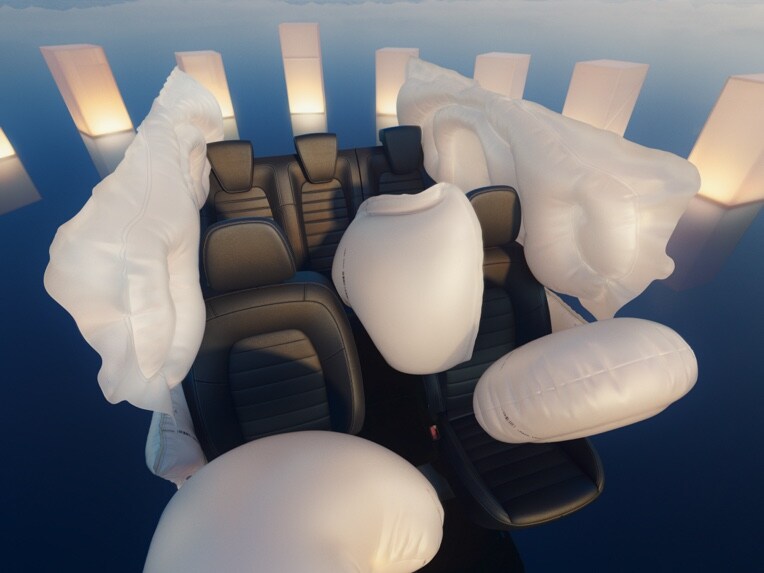 La position des airbags dans l'habitacle de la Mercedes-Benz EQT.