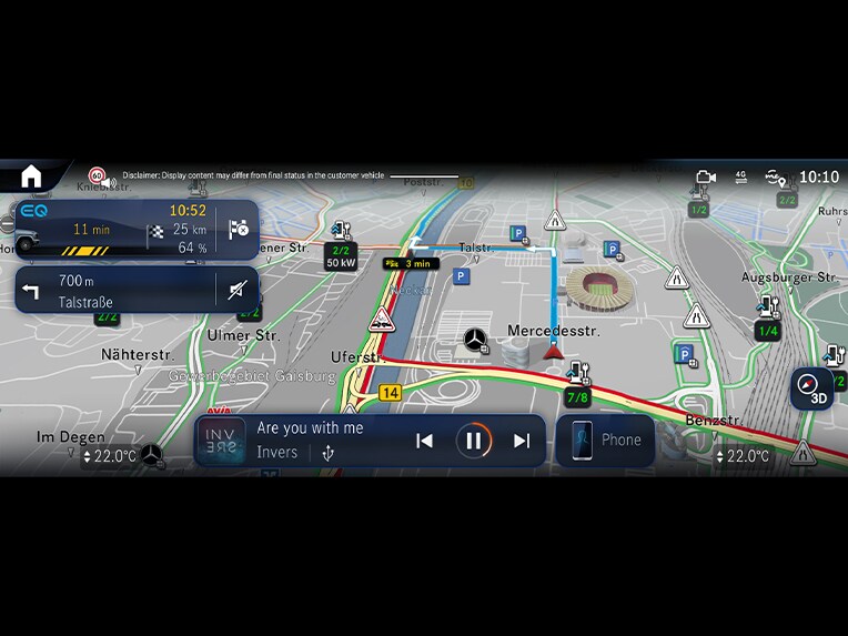 Navigation avec intelligence électrique dans la Mercedes-Benz Classe G entièrement électrique.