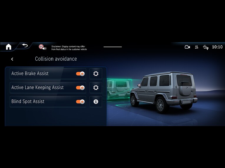 Le freinage d’urgence assisté actif de la Mercedes-Benz Classe G entièrement électrique.