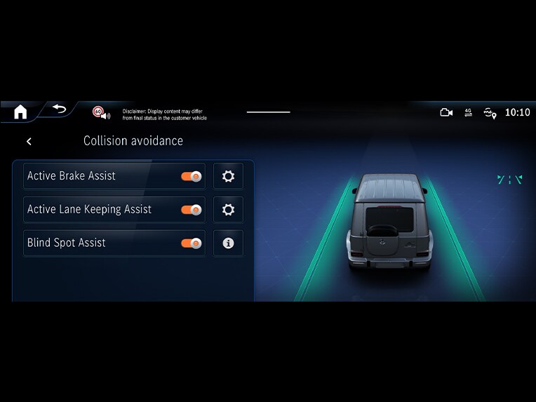 L'assistant de franchissement de ligne actif de la Mercedes-Benz Classe G entièrement électrique.