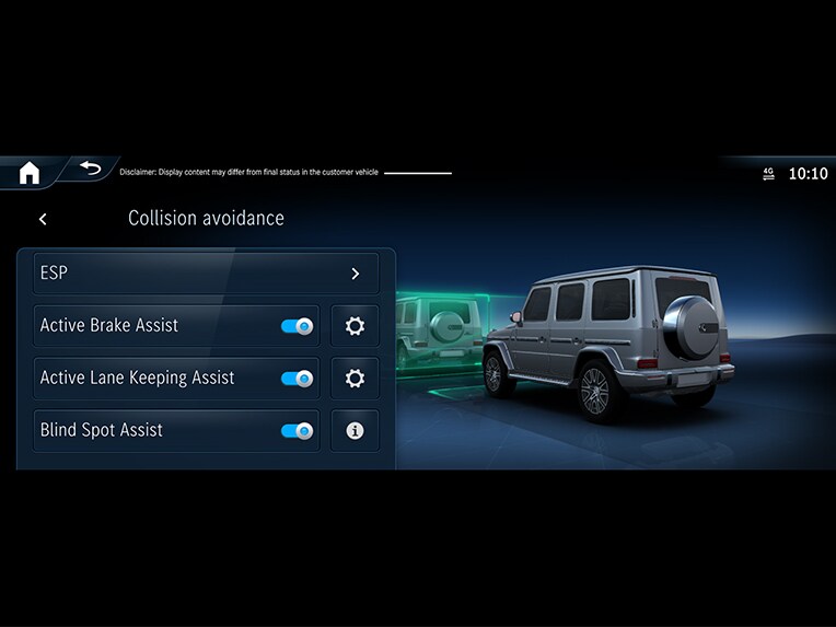 Illustration du fonctionnement de l'assistant de freinage actif de la Classe G de Mercedes-Benz.