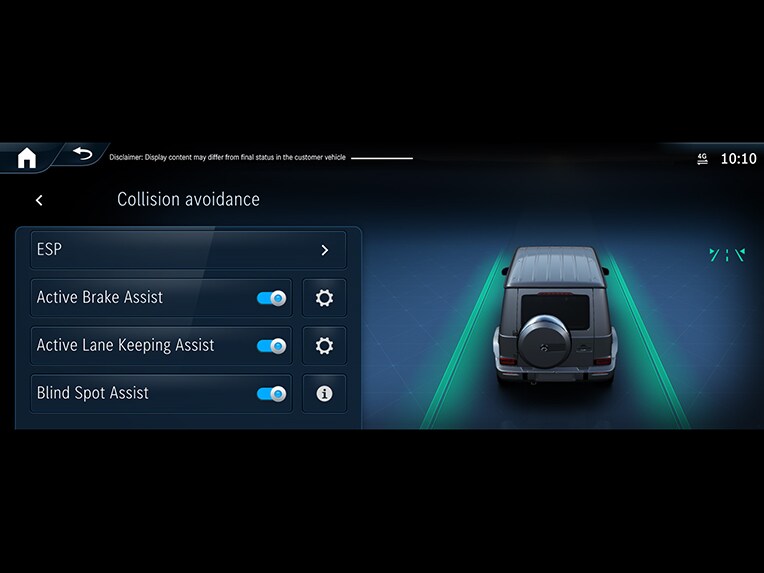Une illustration du fonctionnement de l’assistant de franchissement de ligne actif de la Classe G de Mercedes-Benz.