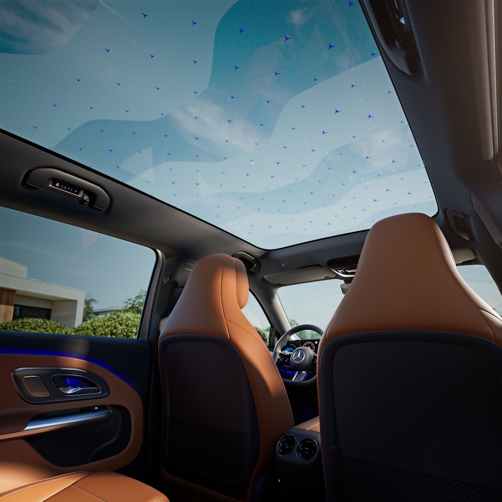 Le toit panoramique SKY CONTROL du tout nouveau GLB électrique.