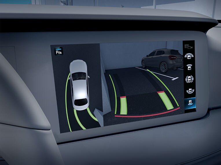 Une illustration des systèmes de stationnement du GLB de Mercedes-Benz.