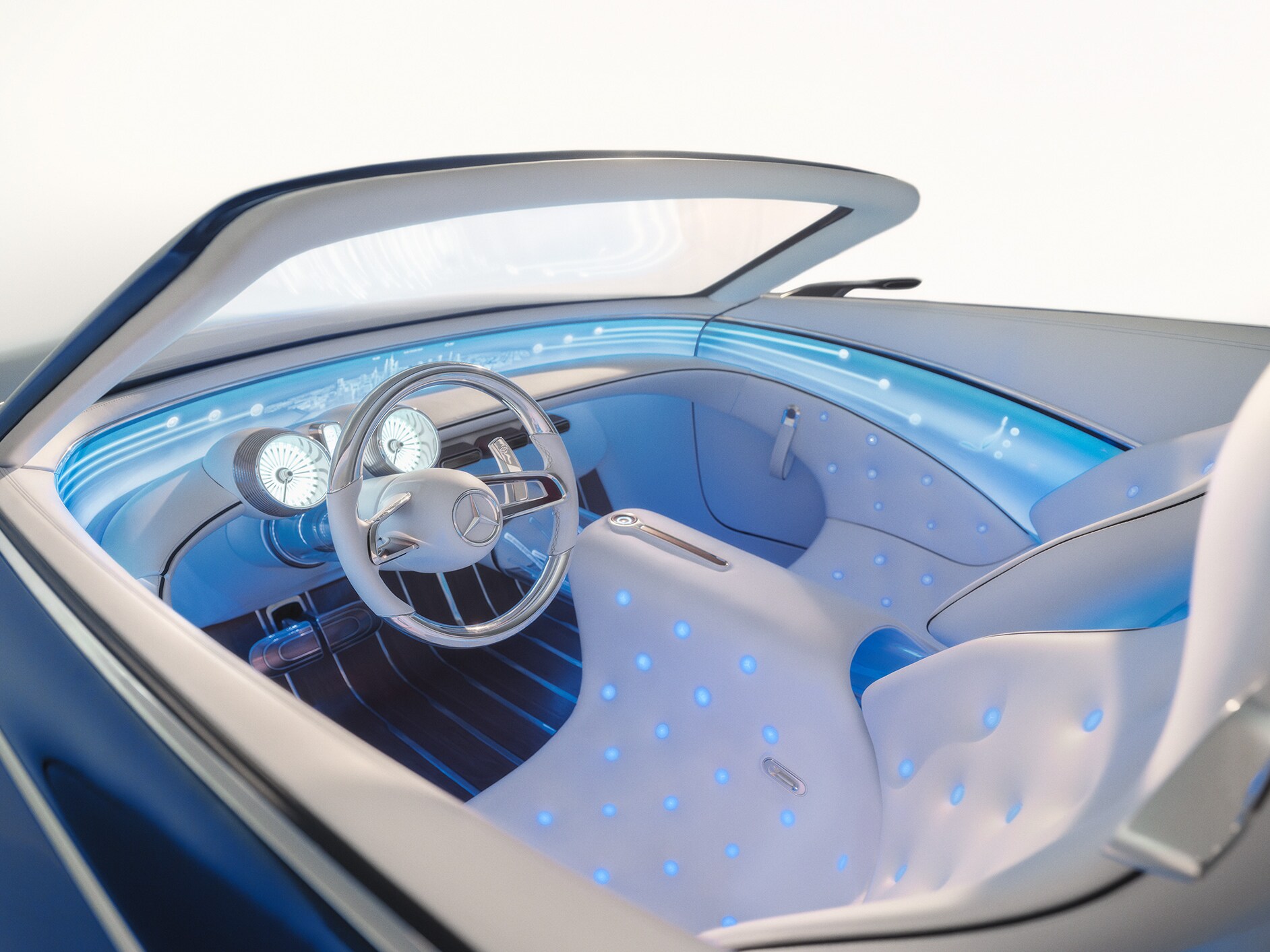 Une vision de l'intérieur d'une Mercedes-Maybach à l'avenir.