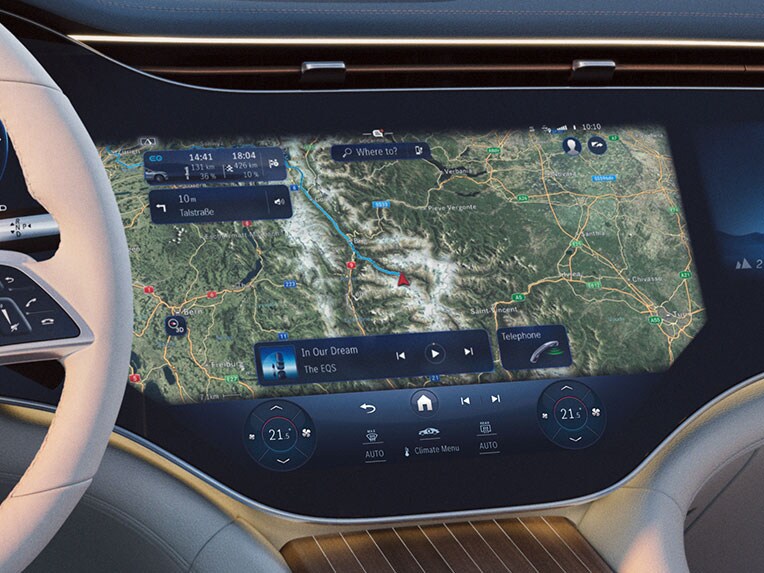 Une représentation du service d’affichage des bornes recharge de la Mercedes-Maybach EQS SUV.