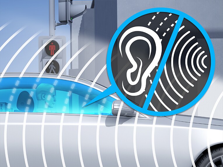 Une illustration des fonctions du pack Confort acoustique de la Mercedes-Maybach EQS SUV.