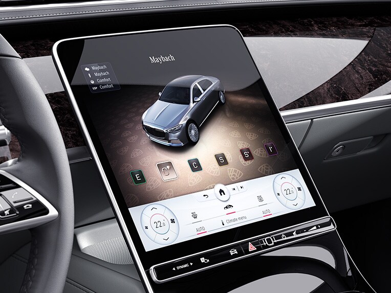 L’écran central de la Mercedes-Maybach Classe S.