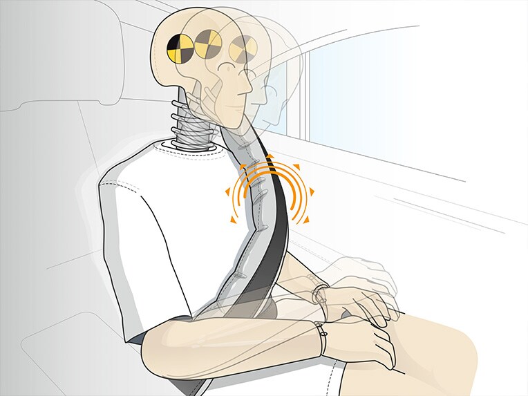 Une illustration de la fonction de l’airbag ceinture dans la Mercedes-Maybach Classe S.