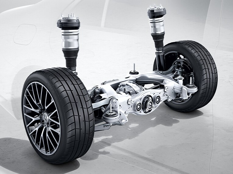 La direction de l'essieu arrière de la Mercedes-Benz Classe S Berline.