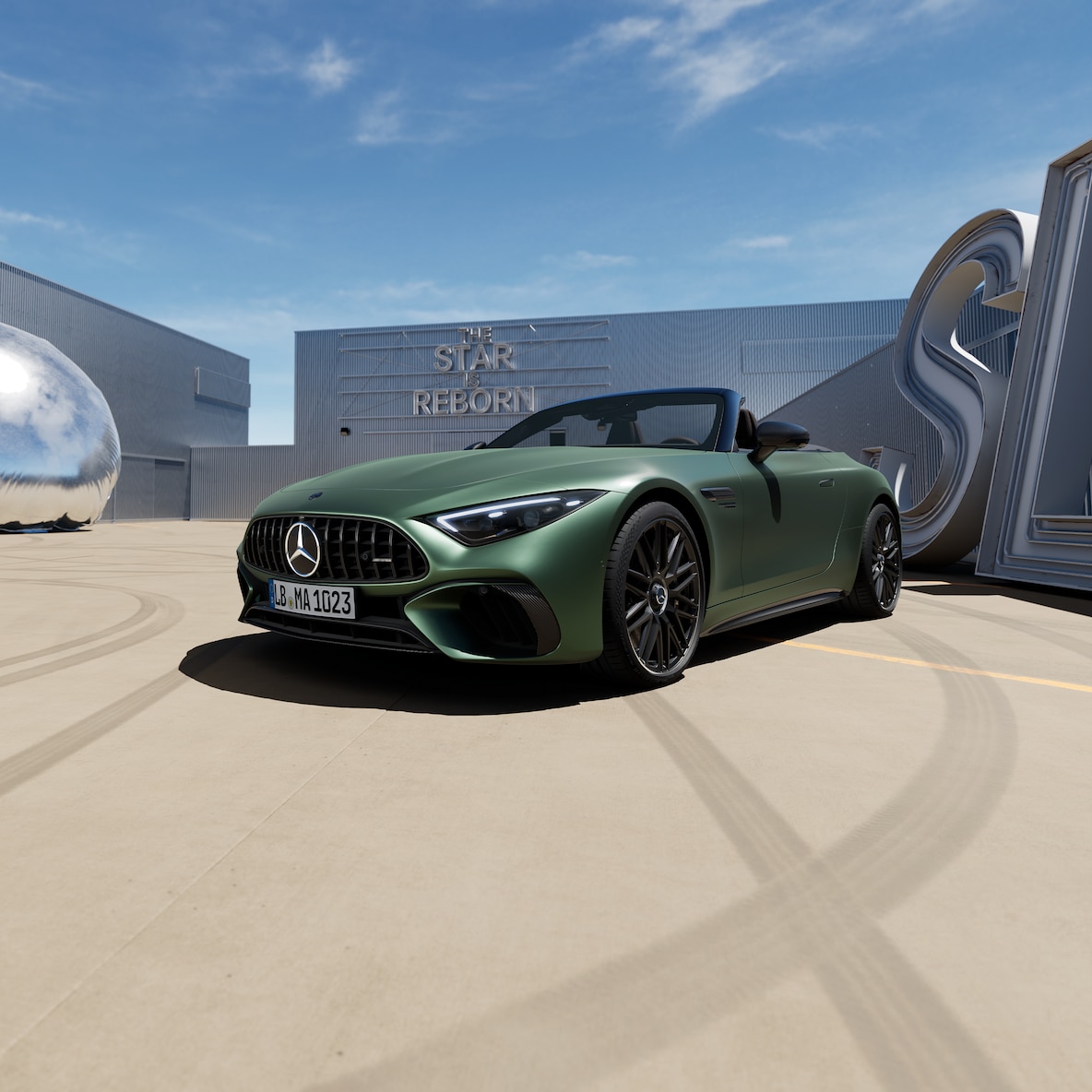 Vue latérale de l'extérieur de la Mercedes-AMG SL Roadster.