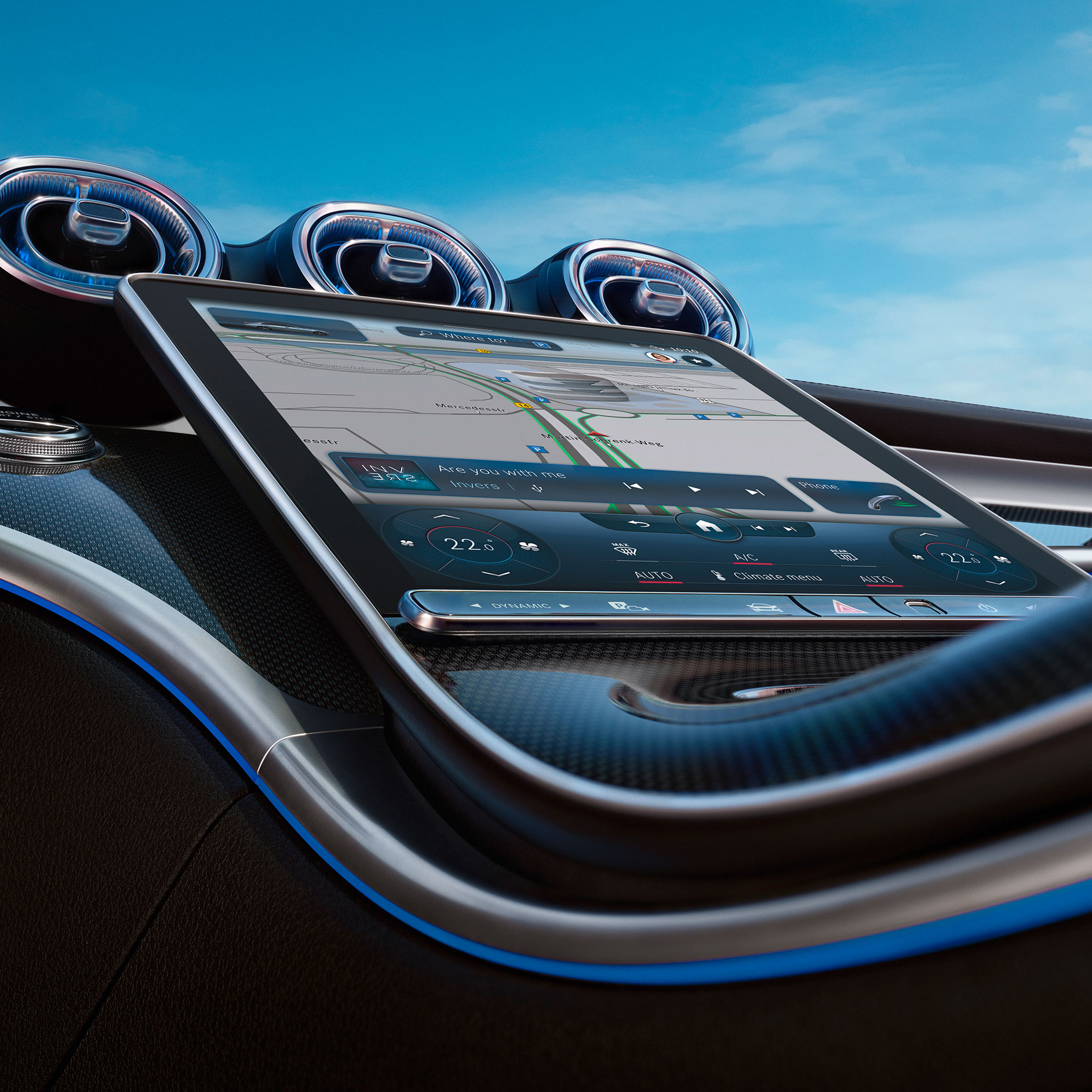 MBUX Zero Layer : avantages La photo montre l'écran tactile de la nouvelle Mercedes-Benz Classe C.
