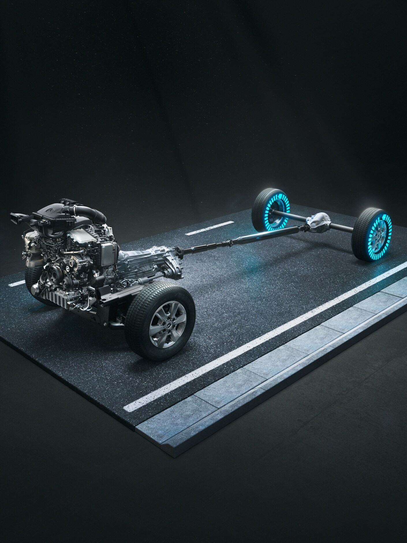 La transmission intégrale 4x4 avec Torque on demand du Sprinter à plateau.