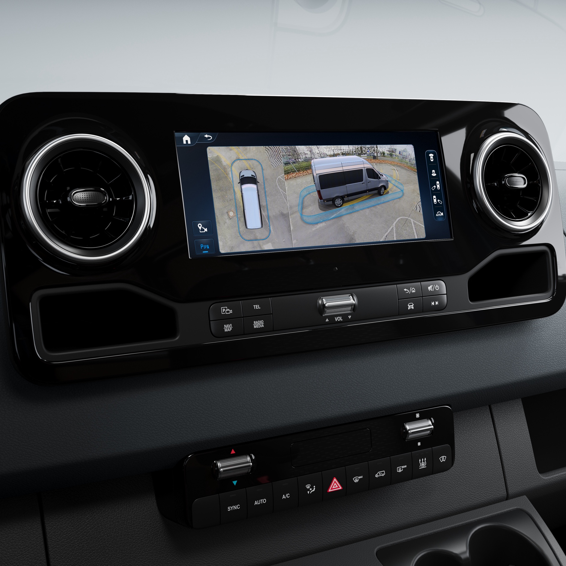 Caractéristiques du véhicule | Sprinter | Mercedes-Benz Affichage de la vue surround à 360° du Pack Stationnement pour le Mercedes-Benz Sprinter