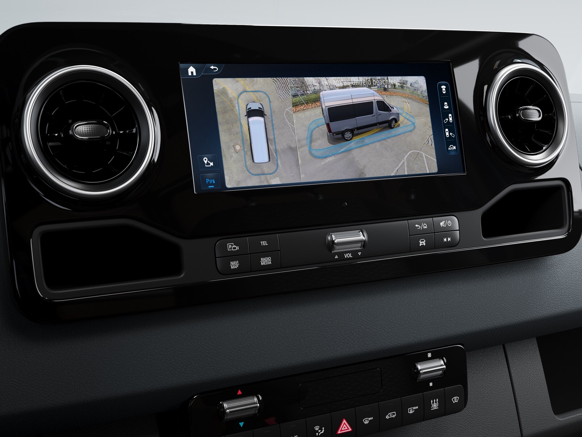 Affichage de la vue surround à 360° du Pack Stationnement pour le Mercedes-Benz Sprinter