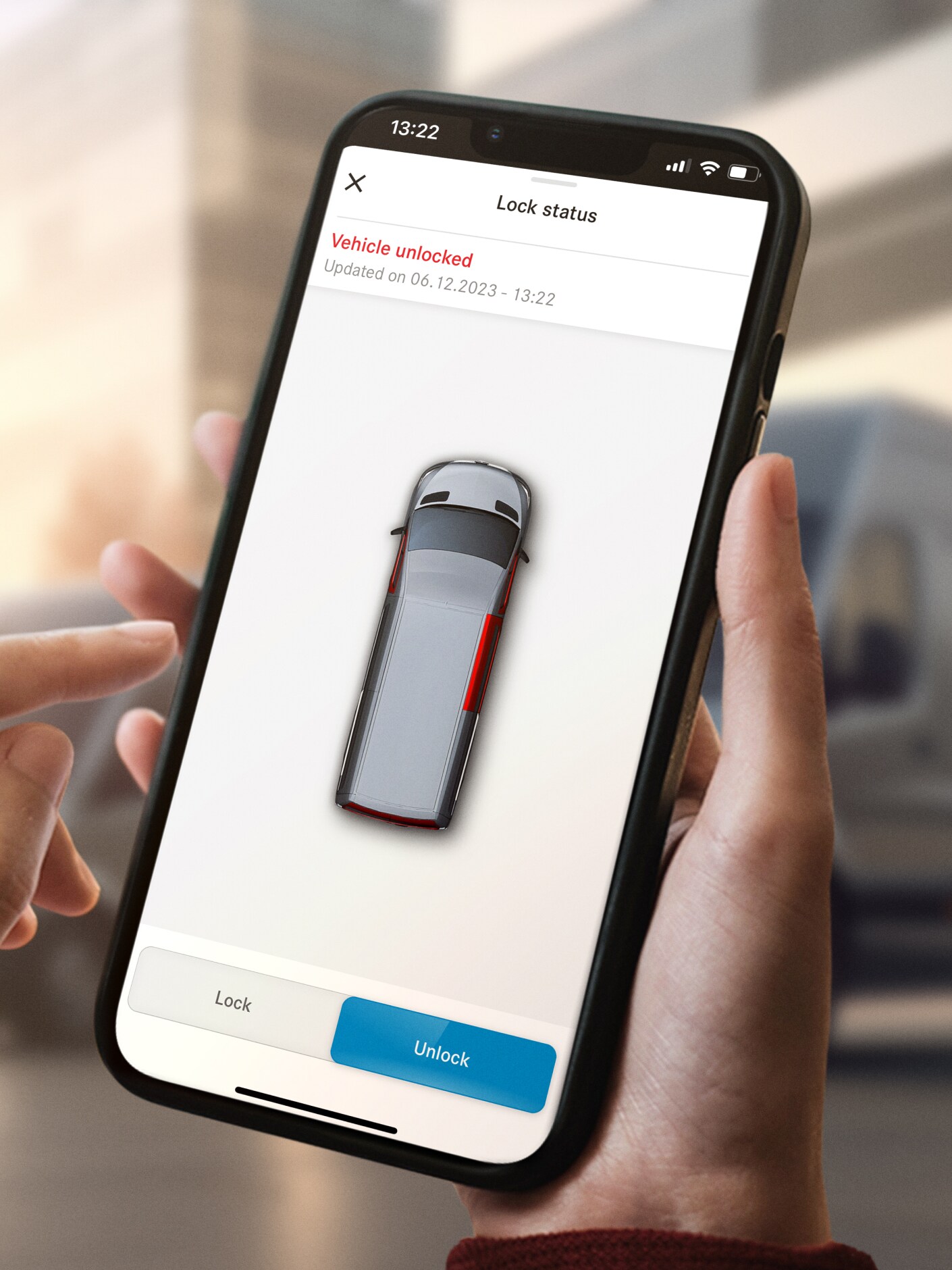 La fonction Verrouillage et déverrouillage à distance des portes sur un smartphone.